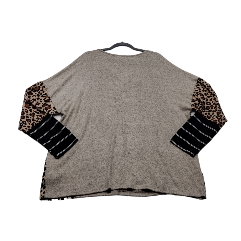 NWT Haptics Mixed Media Leopard Print Sweatshirt Oatmeal Size XL - Picture 6 of 10